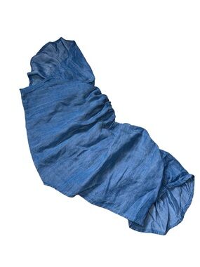 Guess Light Denim Coloured Off The shoulder Ruffle Crop With Built In Boning